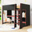 Lit mezzanine en bois 1 tiroir avec bureau, garde-robe et éclairage DEL-948338527