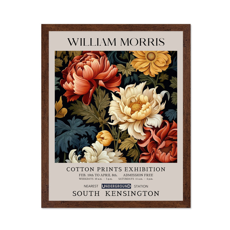 William Morris - pivoine no 1, Poster, 11"H x 14"W, Brown Framed