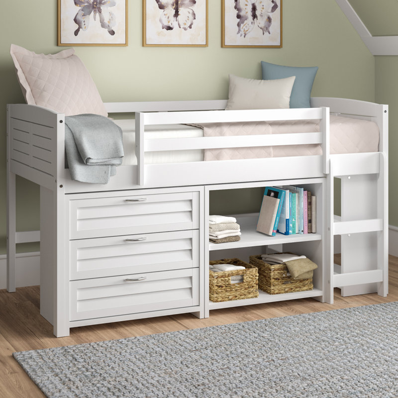 Hagen Twin Solid Wood Loft Bed with Bookcase by Sunside Sails, White