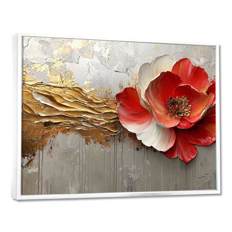 Muthiah - Floral Wall Art, H 24 po x l 32 po, Cadre flottant, Blanc