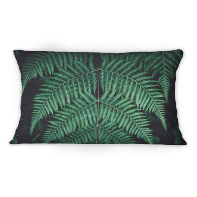Dark Green Fern On Black III - Tropical Printed Pillow