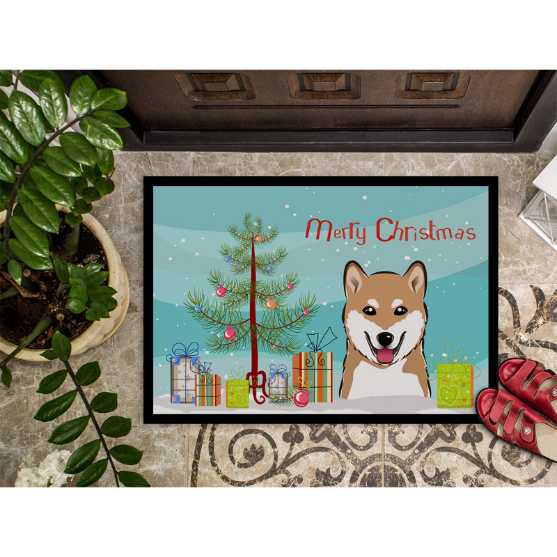 Tapis de porte pour l’extérieur anti-dérapants pour l’arbre de noël et le shiba shiba, Rectangle 1 pi 6 po x 2 pi 3 po