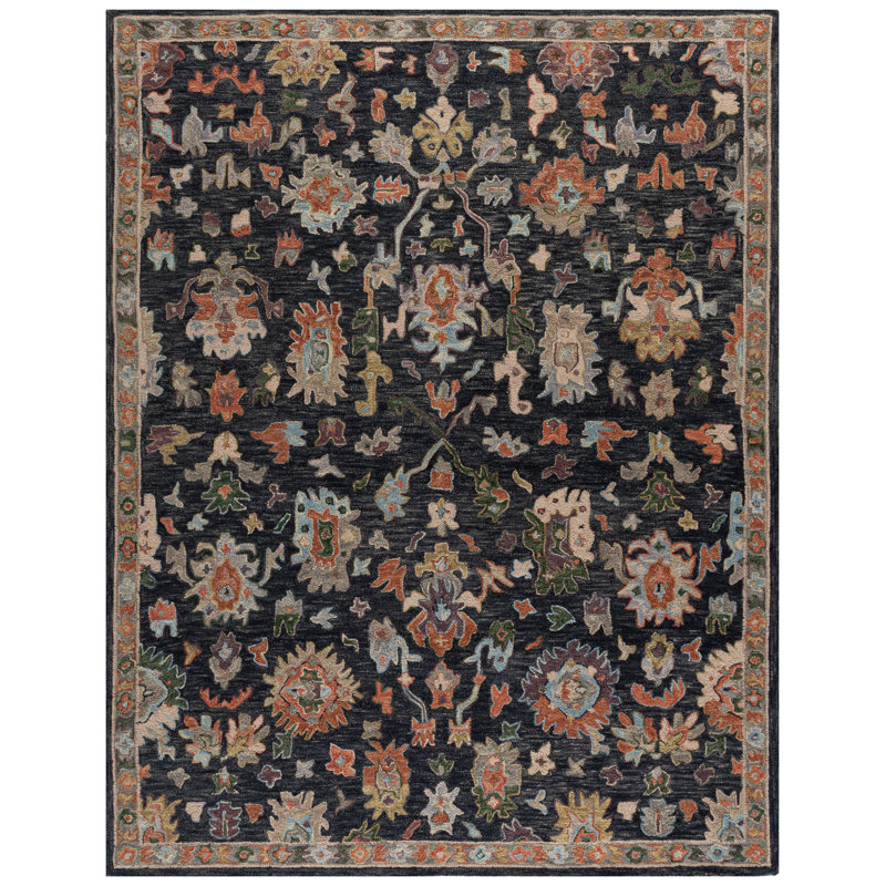 Karlise Hand Tufted Wool/Cotton Oriental Rug in Dark Gray/Sage, Rectangle 8' x 10'