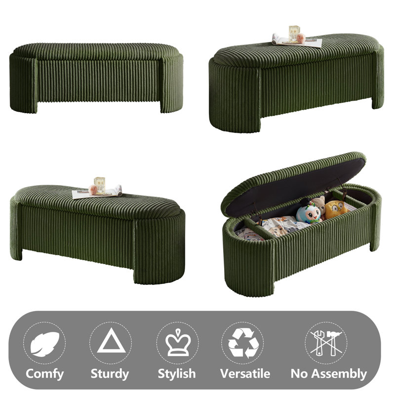 Pink Corduroy Upholstered Oval Storage Bench