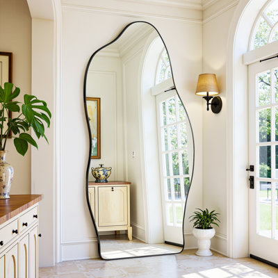 Full Length Mirror, Wavy Shaped Floor Mirror With Stand, Decorative Irregular Leaning Or Hanging Mirror For Bedroom, Living Room Entryway Decor
