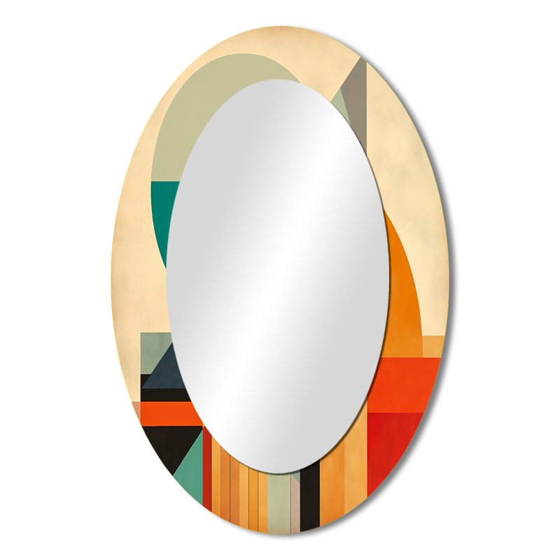 Full Moon Symphony Midcentury Abstract III - Abstract Oval Decorative Mirror On Metal, 36" x 24"