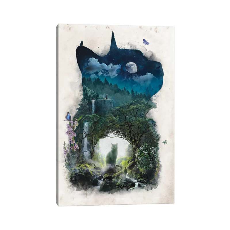 Impression d’art graphique, "The Realm of Cats" par Barrett Grosers, H 40 po x l 26 po x P 1,5 po, Toile tendue, Pas de tapis