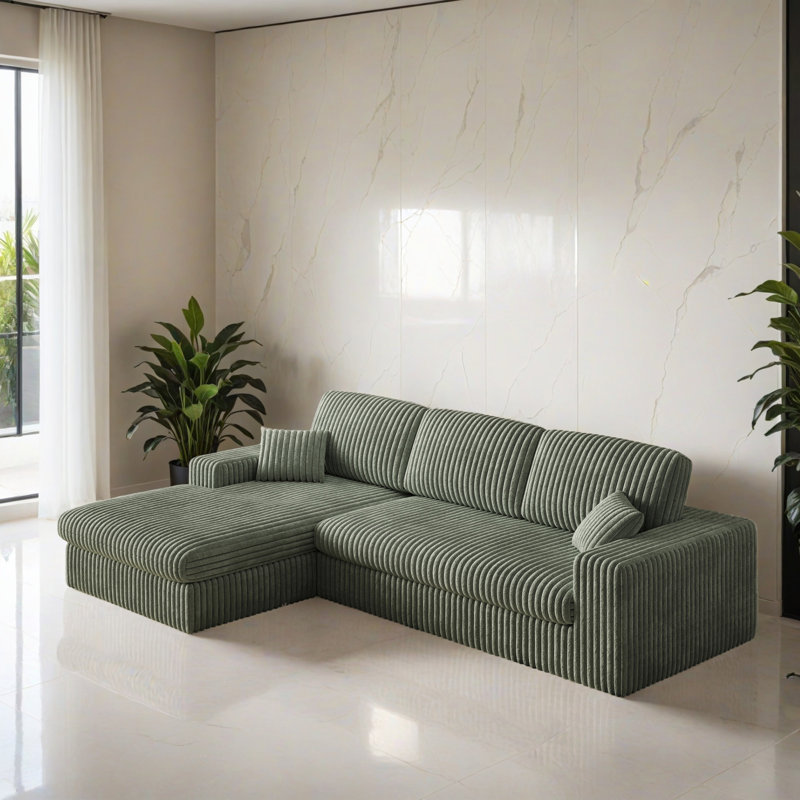 Canapé-lit modulaire réversible avec méridienne 114,51 po, Velours côtelé vert
