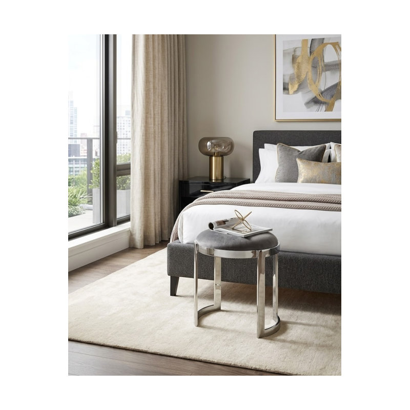 Tabouret de coiffeuse en métal Nouri - table basse avec repose-pieds Orion, Gris, Argent