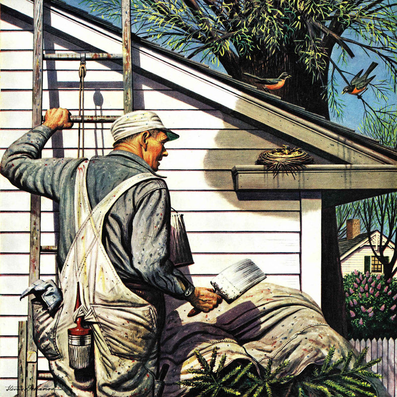 House Painter And Bird's Nest by Stevan Dohanos - Wrapped Canvas Print, 46 cm H x 46 cm W