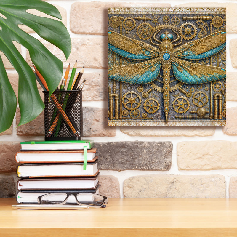 «Steampunk Dragonfly» par Rey Klimt, art mural sur toile, H 12 po x l 12 po