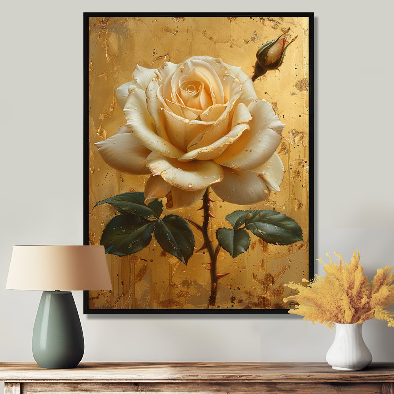 Jaune jaune rétro - art mural rose, H 20 po x l 12 po x P 1 po, Toile avec cadre flottant noir
