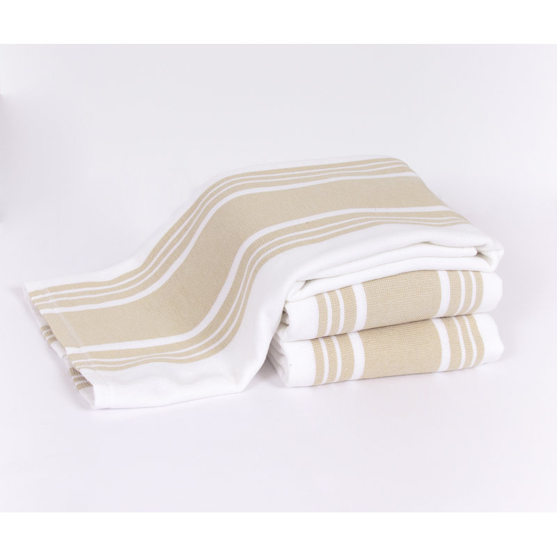 All-Clad Dual Striped Tea Towel, Cappuccino