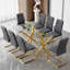 Table de salle à manger rectangulaire contemporaine en verre avec double piétement en X