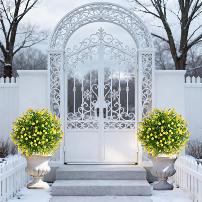 2 boules de topiaire artificielle en forme de buis avec fleurs 22 "topiaire arbre artificiel résistant aux rayons UV, arbustes d'extérieur avec pointes de sol, fausse plante pour l'intérieur du jardin