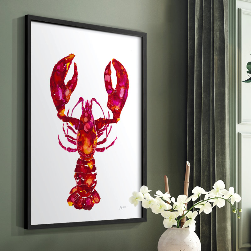 Reproduction encadrée de homard - bois massif, Cadre simple noir, H 28 po x l 22 po