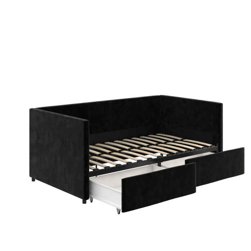 Dmitry Upholstered Daybed with Drawers, Black Velvet, Twin