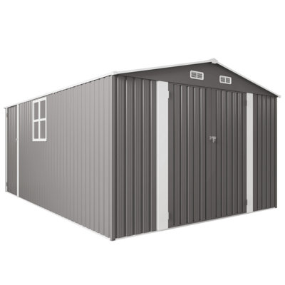 10 pi. L 14 pi. En métal avec trois portes verrouillables et une fenêtre transparente, remise de jardin durable en gris (138 pieds carrés)