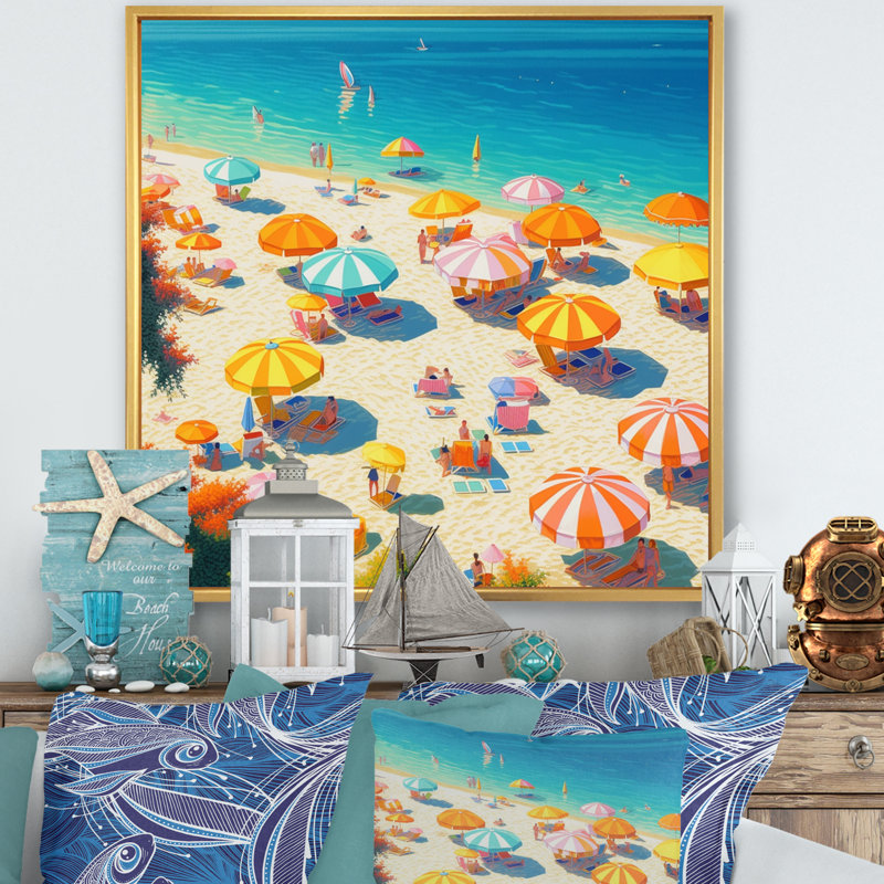 Flashback to Bright Day At The Beach sur impression sur toile, H 24 po x l 24 po x P 1 po, Cadre flottant doré