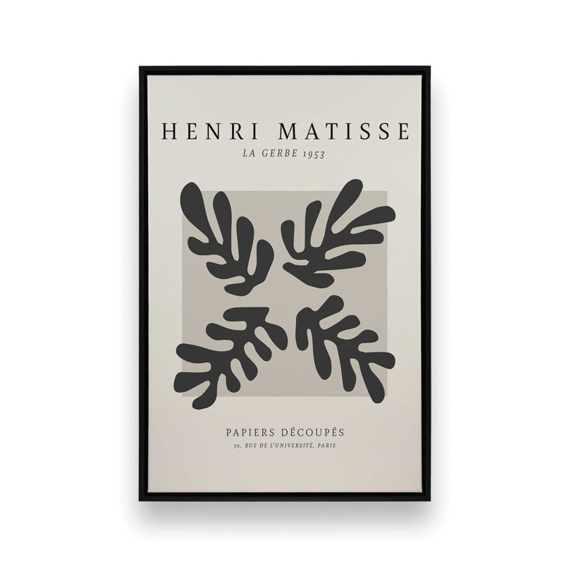 Affiche La Gerbe en noir Matisse, Cadre flottant noir satiné, H 18,75 po x l 12,75 po x P 1,75 po
