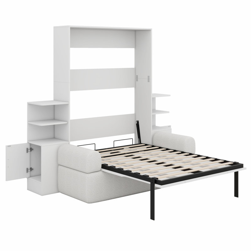 Canapé-lit combiné avec armoires de rangement encastrées, Blanc