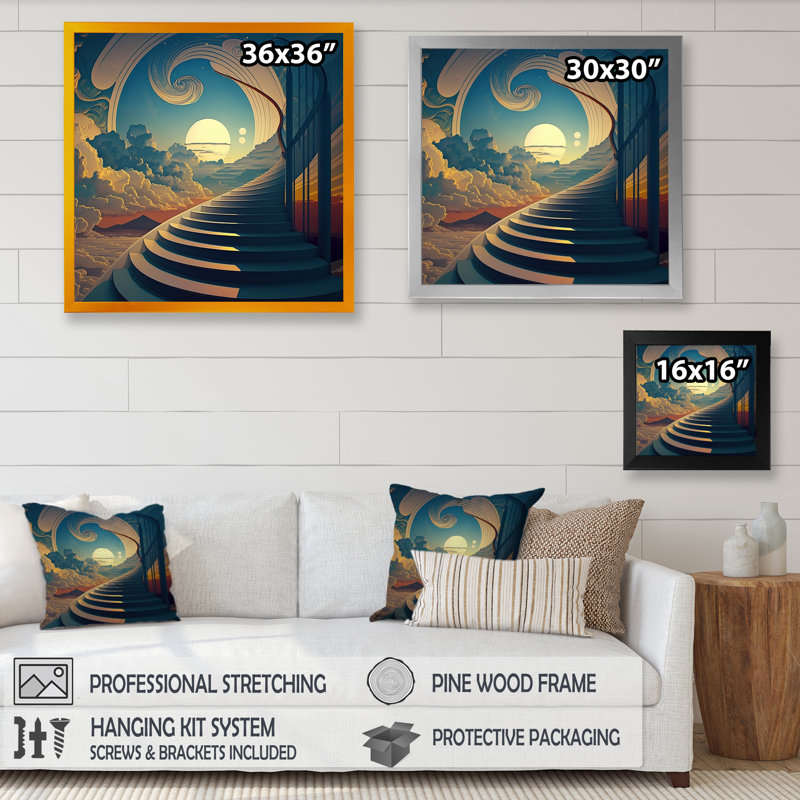 Art mural sur toile, "Stairs to Heaven I", L 16 po x H 16 po, Cadre doré