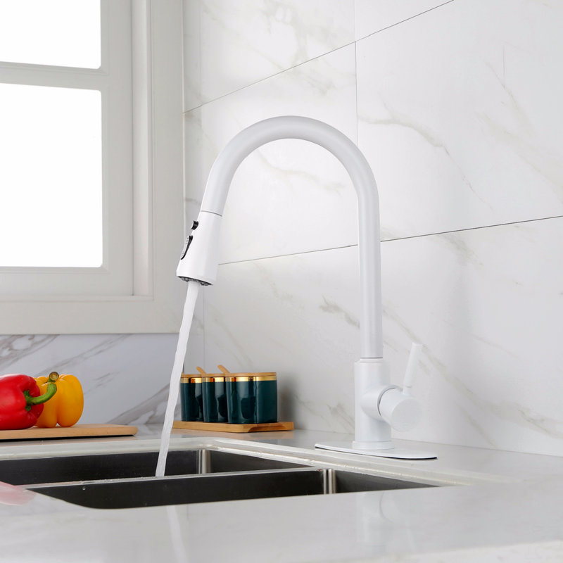 Kitchen Faucet With Pull Out Spraye, White