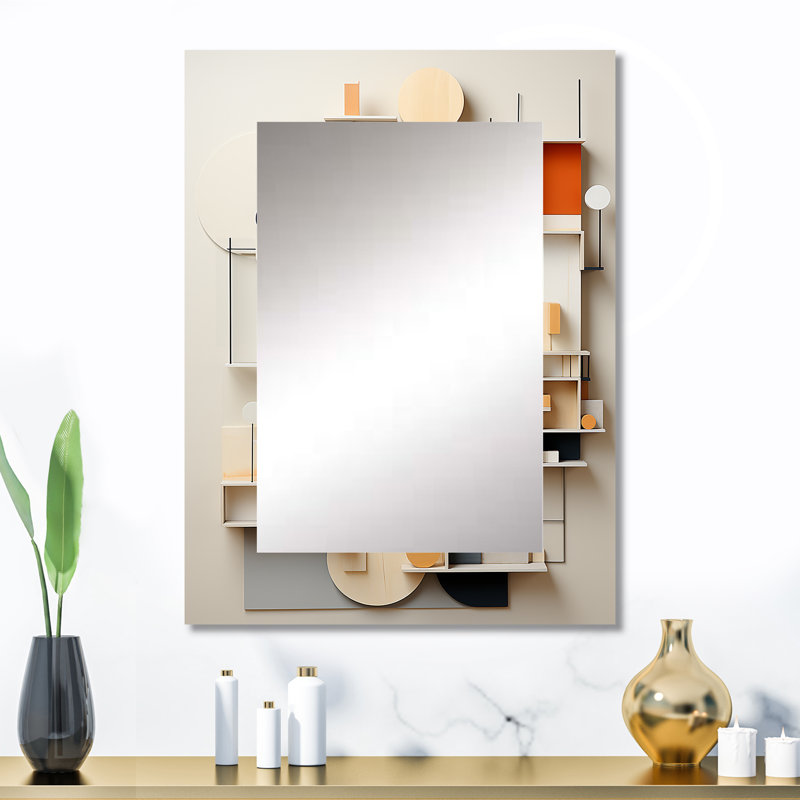 Abstrait géométrique blanc et bleu, formes essentielles - miroir mural géométrique, miroir décoratif moderne, impression d'art en métal