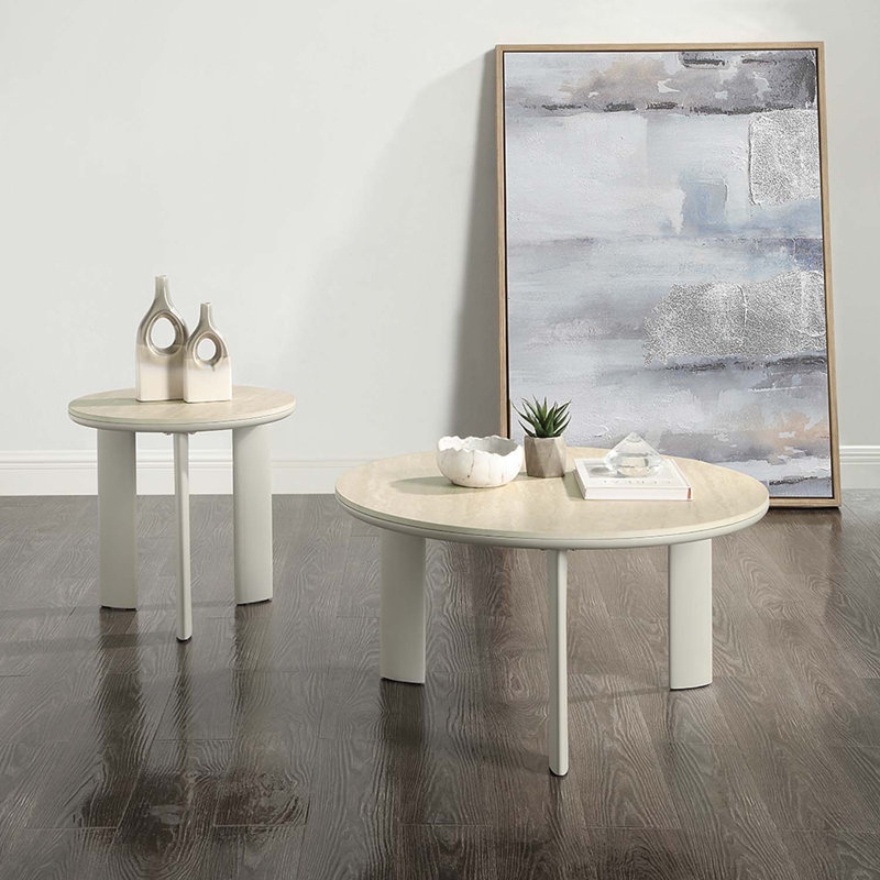 Table de bout Ingram, pierre frittée et finition gris clair