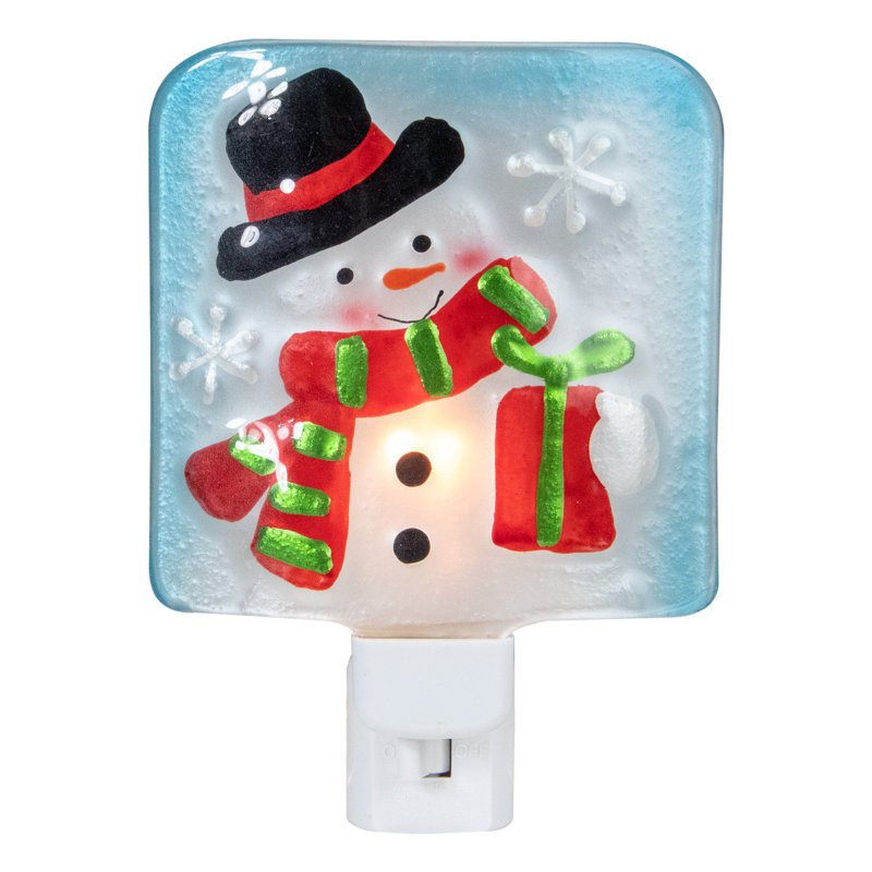 Veilleuse de Noël bonhomme de neige en verre 6 po bleu et blanc