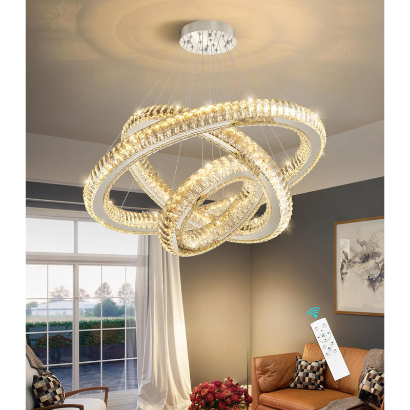 Modern Dimmable 3 Rings Led Chandelier, Silver