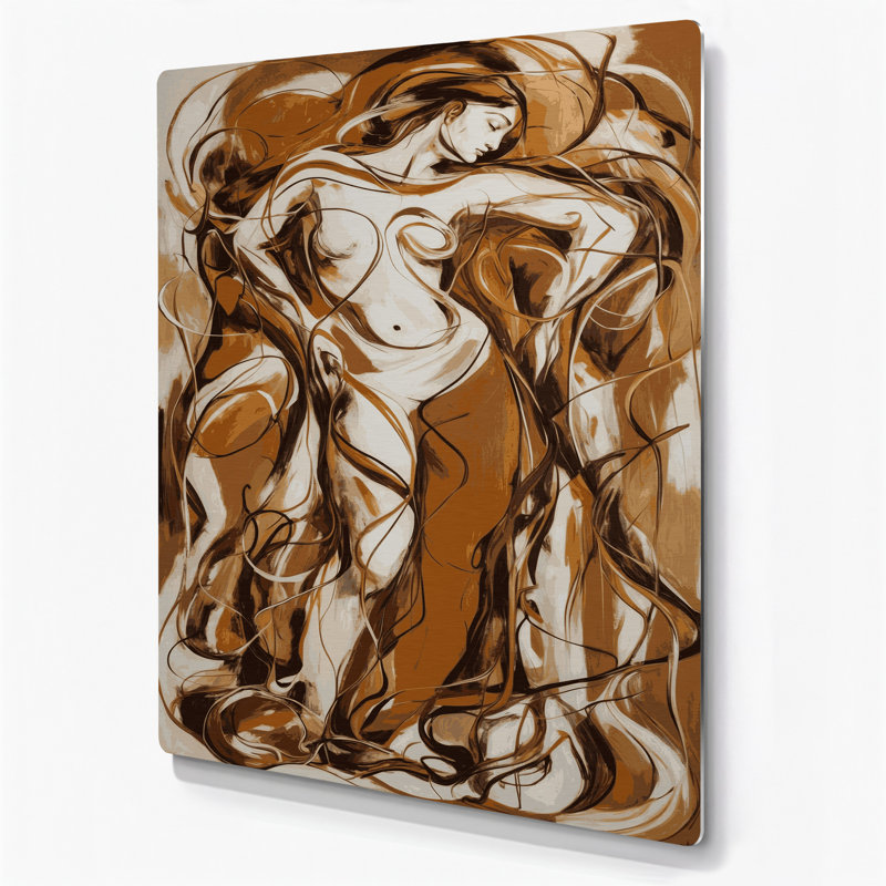 Art mural abstrait en métal brun figuratif 16, H 11 po x l 14 po