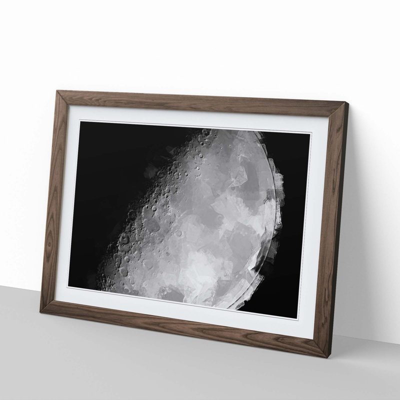 The Moons North Pole in Abstract - Picture Frame Graphic Art Print, 36cm H x 48cm W x 2cm D, Walnut Framed
