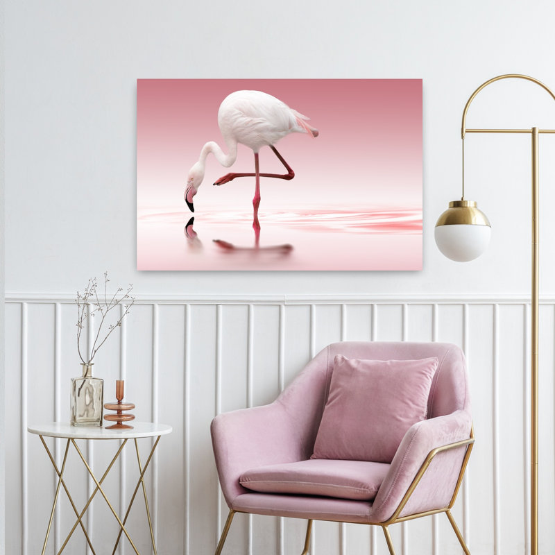 Flamant rose, réflexion, délicat, oiseau moderne, flamant, faune, art mural, H 24 po x l 36 po