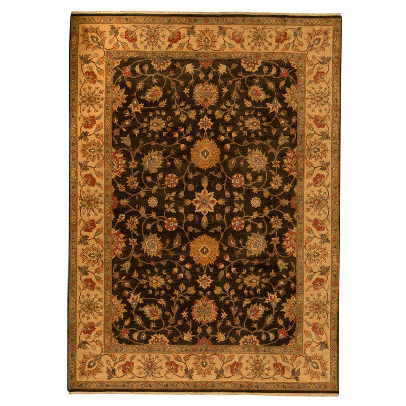Tapis noir et crème noué à la main de haute qualité