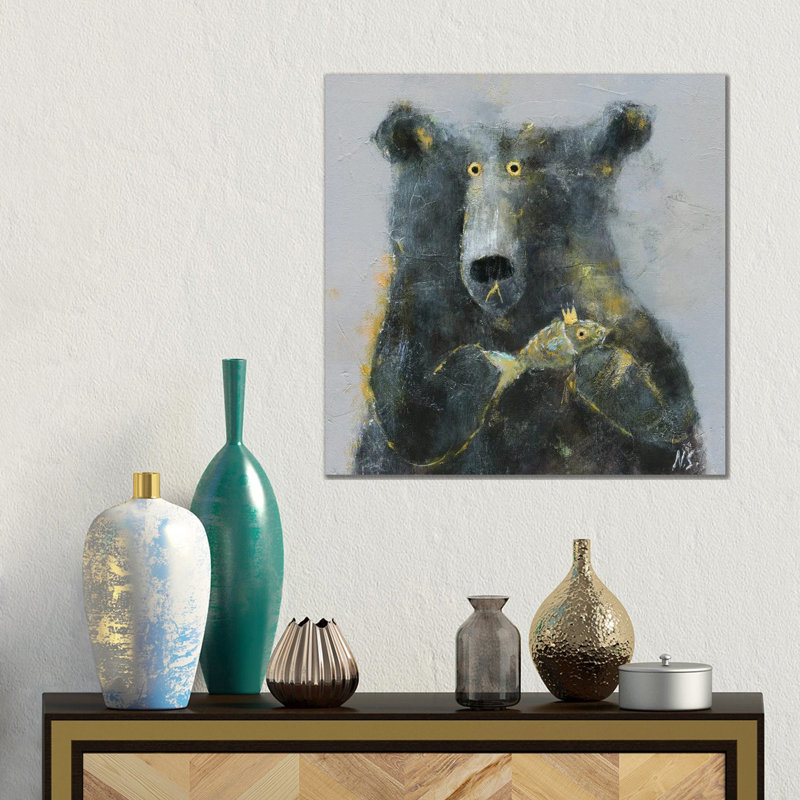 The Bear With Fish - Gallery-Wrapped Canvas Giclée, 18" H x 18" W