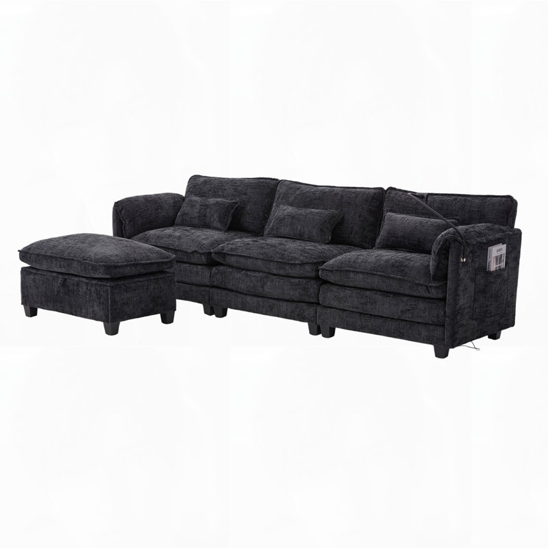 Canapé moderne en L en chenille moderne, Noir