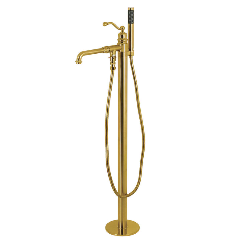 Kingston Brass English Country Single-Handle 1-Hole Freestanding Tub Faucet with Hand Shower, Satin Brass