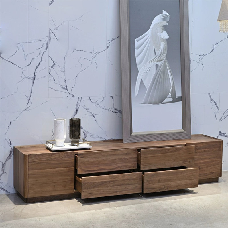 Modern simple pure black walnut TV cabinet, 70.87"