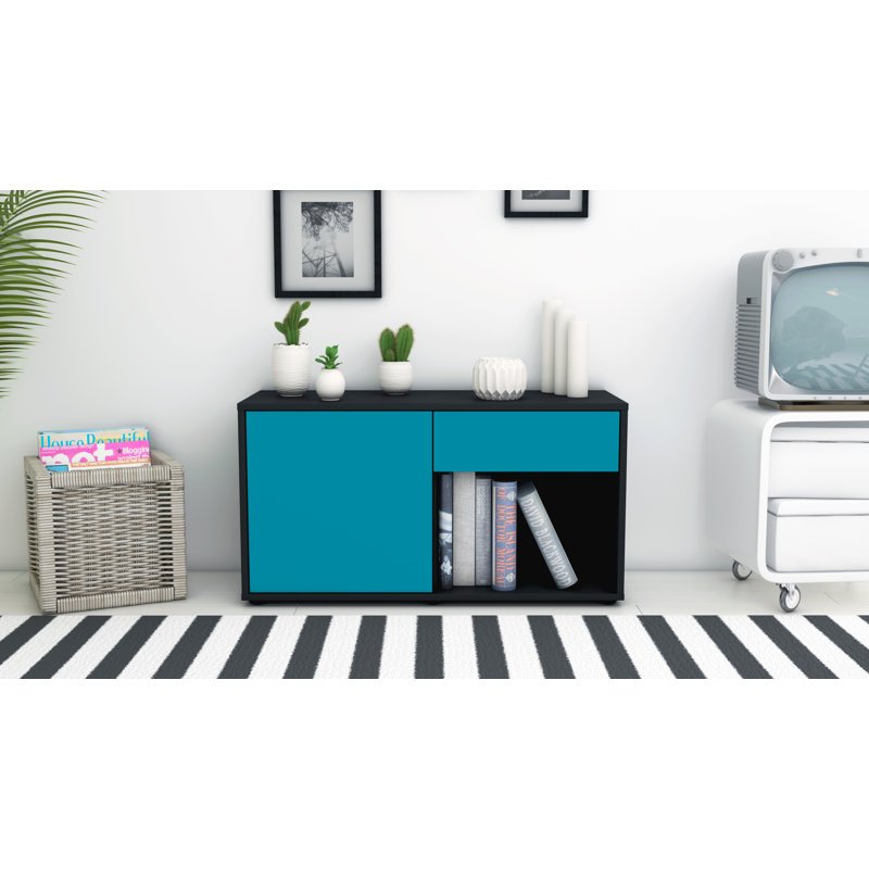 Keyon 92 cm W Chest of Drawers, Turquoise / Matte Anthracite