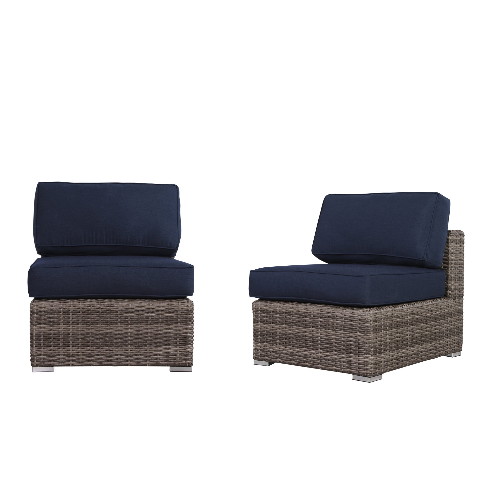 Tonioni Rattan Wicker Fully Assembled 6 - Person Seating Group with Sunbrella Cushions, Sunbrella Navy Blue