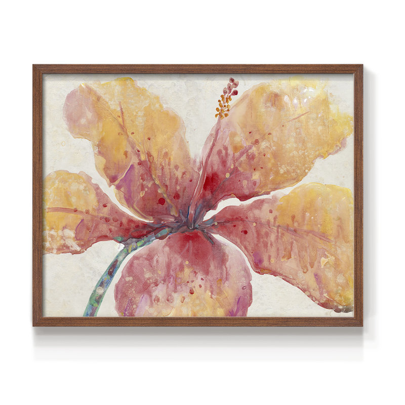 Hibiscus en fleurs - reproduction encadrée - réarmable, Noyer, H 22 po x l 28 po