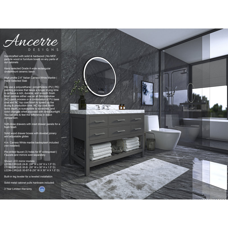 Elizabeth 48'' W Single Vanity, Carrara White Marble, Sapphire Gray/Brushed Nickel