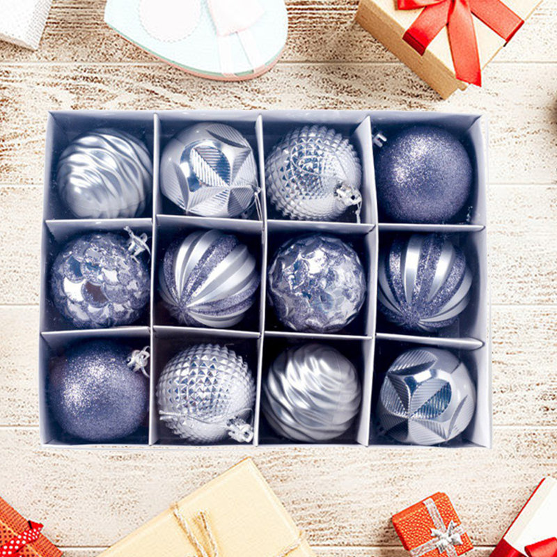 Ensemble de 12 boules de Noël, Argent / violet