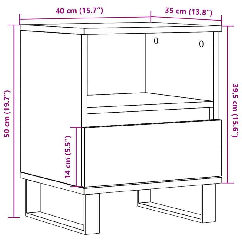 Molla 40cm W Manufactured Wood Bedside Table, White, Set Of 2