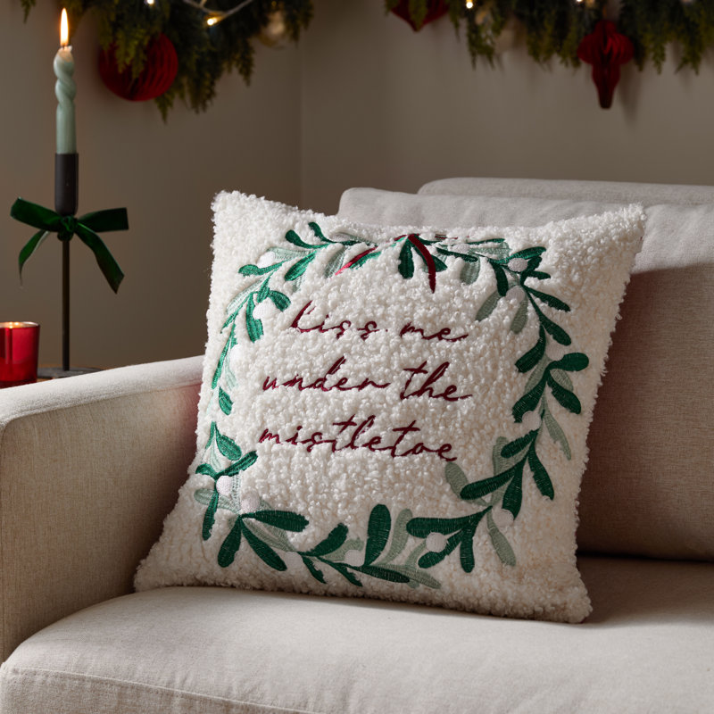 Mistletoe Beige Square Cushion, Polyester