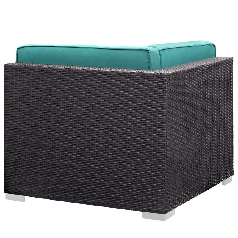 Gather Corner And Middle Outdoor Patio Sectional Set In Espresso Turquoise, Turquoise