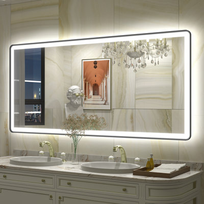 Aevar UL Certified Front & Back Lighted Anti-Fog Tempered Glass Framed Bathroom/Vanity Mirror with 3-Year Warranty