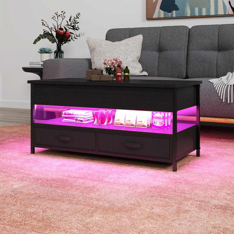 Metro Lane Lift Top Wooden Coffee Table with 2 Drawers And Storage Shelf, Black