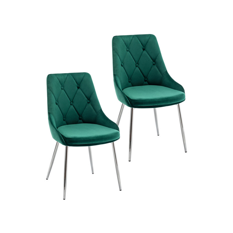 Chaise de salle à manger en velours touffetée Fabriciano, Vert